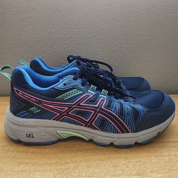 ASICS GEL-Venture 7 Running Shoes 1012A476 Blue/ Pink Womens Sz 8 - Picture 1 of 12